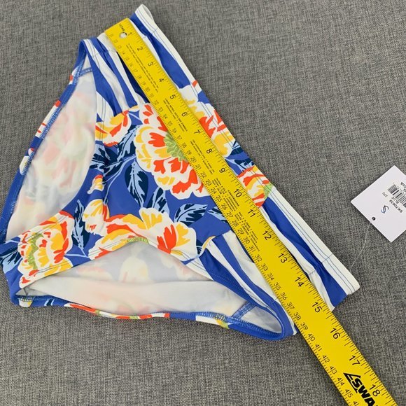 Brand New! Skye Floral Bikini Bottoms Mid Rise Large Blue White Striped Orange - Picture 10 of 12